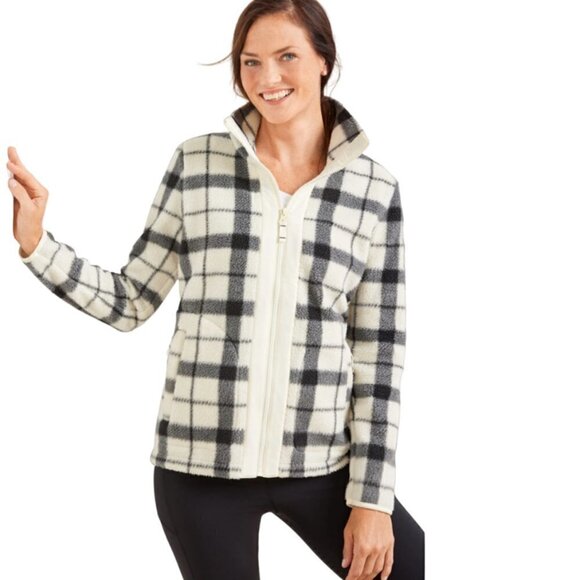 T by Talbots Jacket Womens SZ MP Black and White Merry Plaid Cozy Sherpa Outdoor - Picture 3 of 14